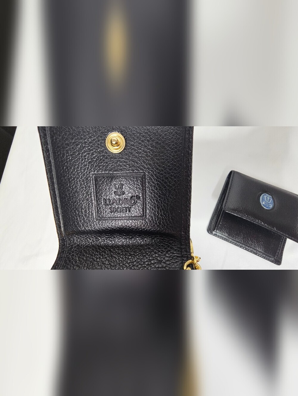 Lladro Society Black Pebbled Leather Coin Purse & Keychain Wallet Set Blue Cameo - Picture 10 of 10